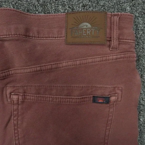 Faherty Pants Men 33x28 Red Stretch Terry 5 Pocket Chino Trousers